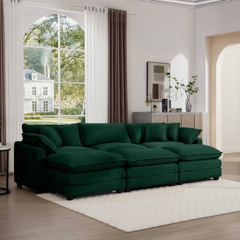Corduroy Cloud Upholstered Modular Sectional Sofa, Free Combination