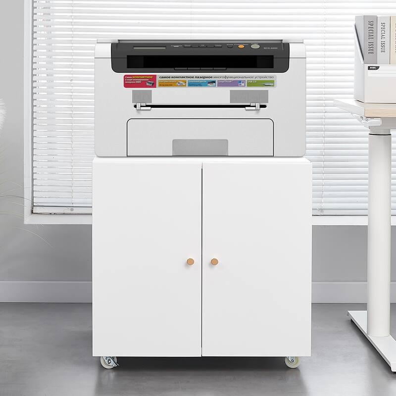 Anmytek White Mobile Metal Printer Stand with Storage Rolling File Cabinet for Home Office