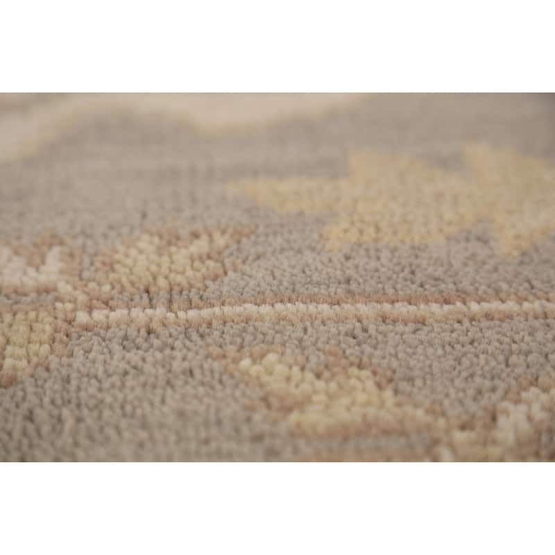 Gray Transitional Oushak Area Rug Hand-Knotted Floral Wool Carpet - 7'11"x 9'9"