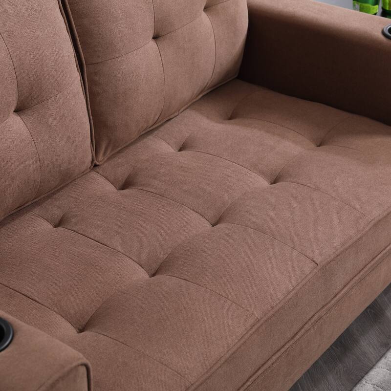Foldable Tufted Loveseat with Pull Out Bed and Side Pockets