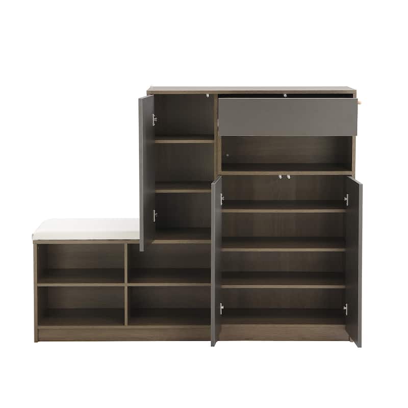 2-in-1 Shoe Storage Bench & Shoe Cabinets，Multi-functional Shoe Rack with Padded Seat,with Adjustable Shelves