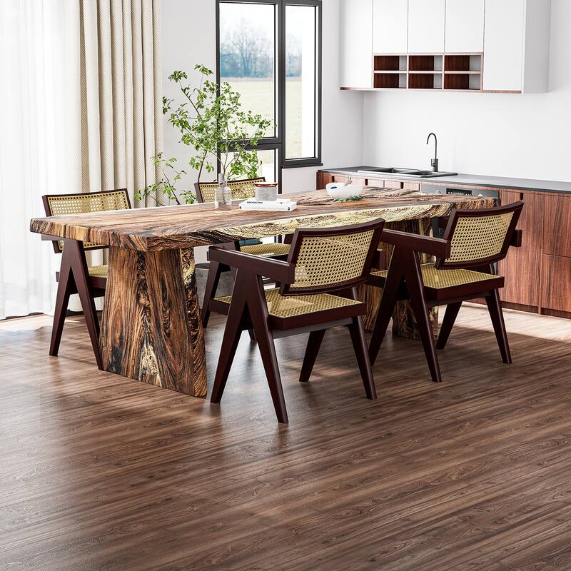 Solid Wood Rattan Armchair Dining Chair in Natural