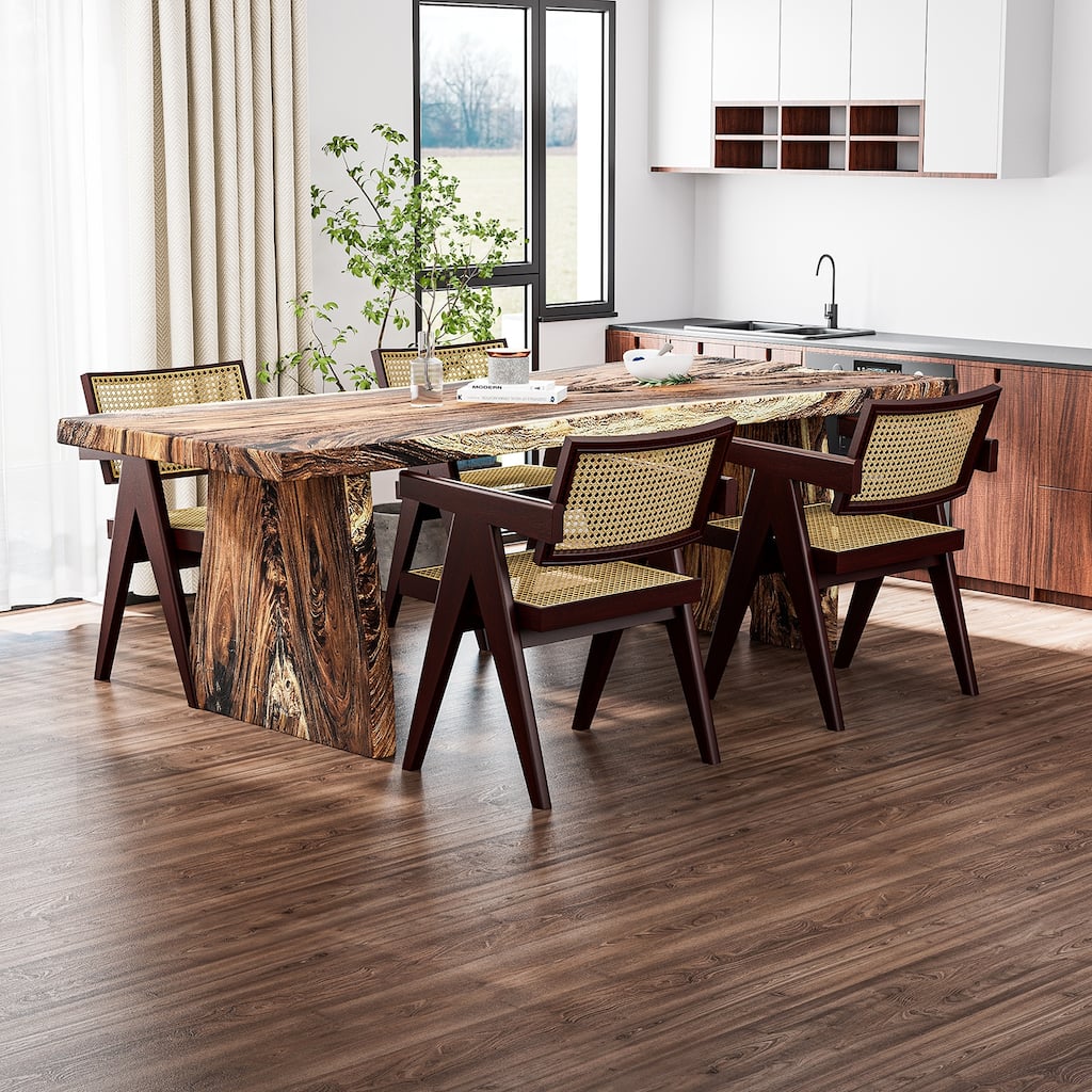 Solid Wood Rattan Armchair Dining Chair in Natural