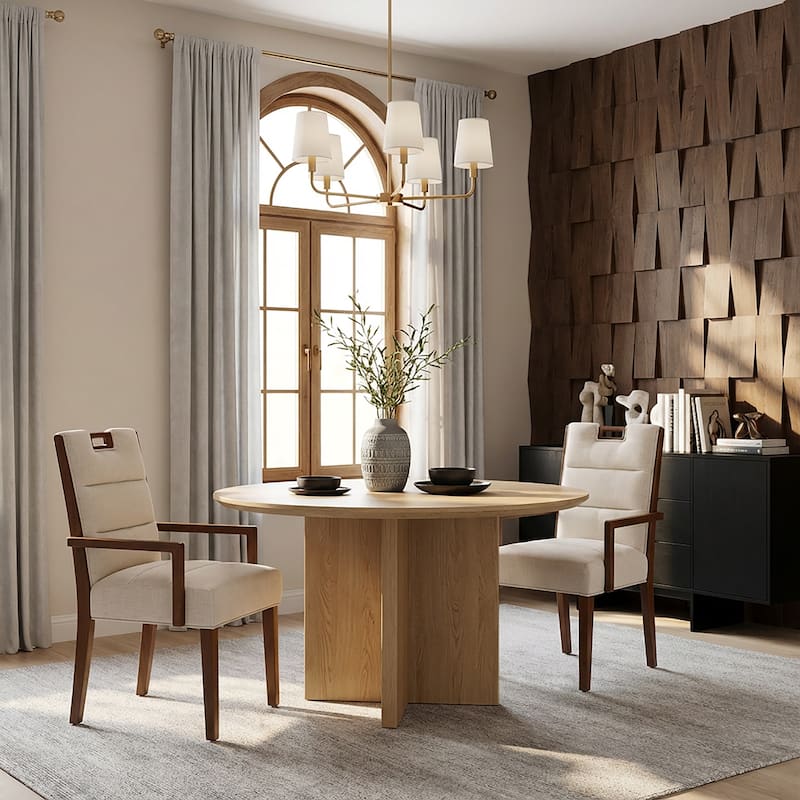 Christopher Knight Home - Modern Upholstered Rubber Wood Dining Chairs with Armrests - Set of 2 - Beige,Walnut