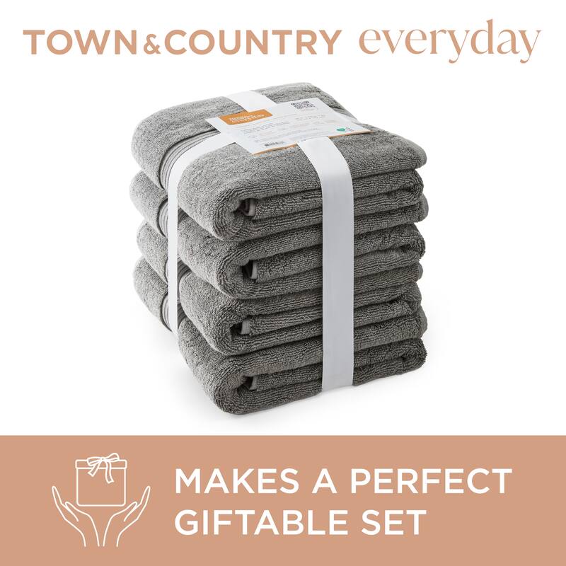 TOWN & COUNTRY EVERYDAY 4-Piece Solid Dobby Border Bath Towel Set - 30"x58"