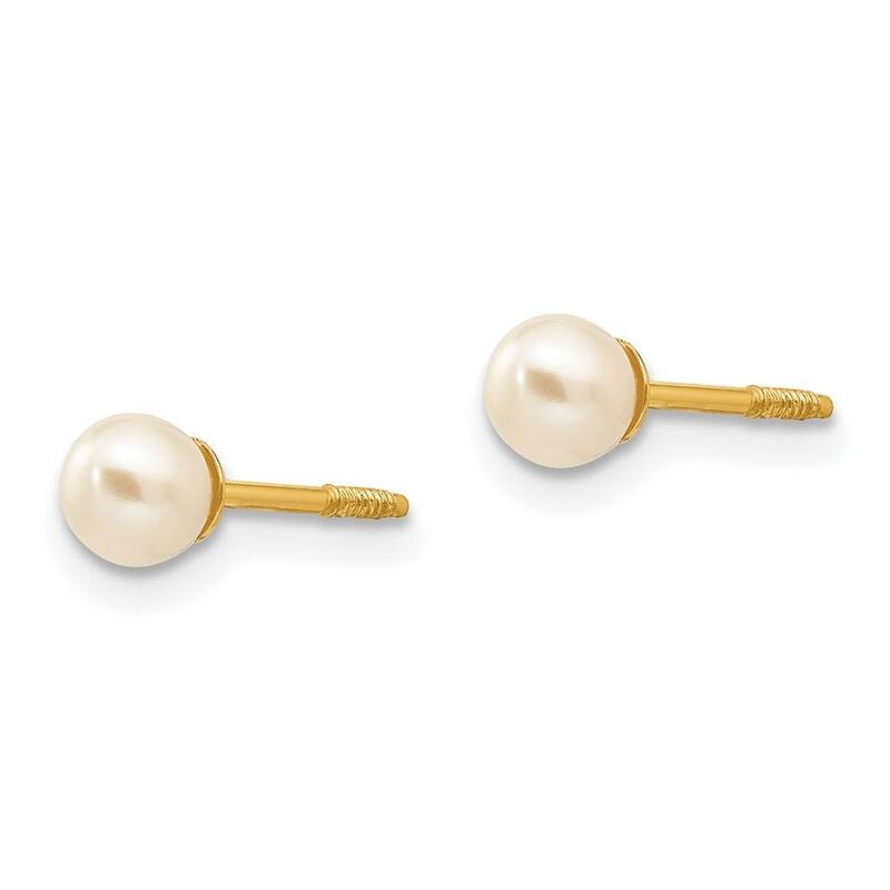 Curata 14k Yellow Gold Childrens 3mm Freshwater Cultured Pearl Screw-on Earrings