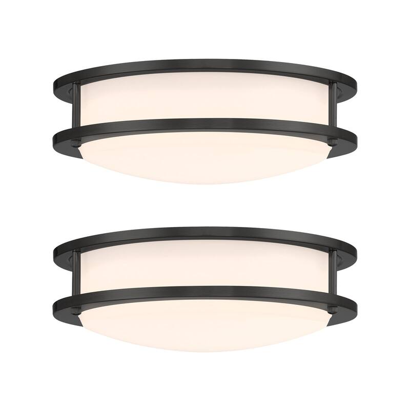 Designers Fountain DC Series 14 in. Modern Brushed Nickel Selectable 5 CCT Integrated LED Flush Mount for Bedrooms, 2-Pack - Black