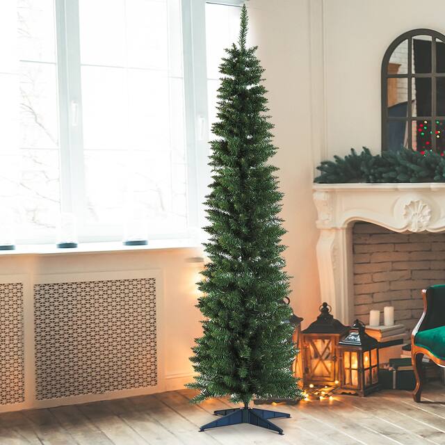 HOMCOM 6 ft. Slim Christmas Tree with Stand, Hinged Noble Fir Pencil Christmas Tree