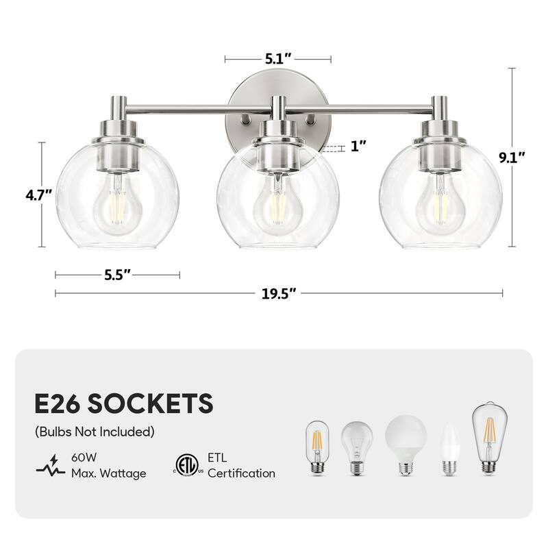 Dimmable Bathroom Vanity Light Globe Glass Shades