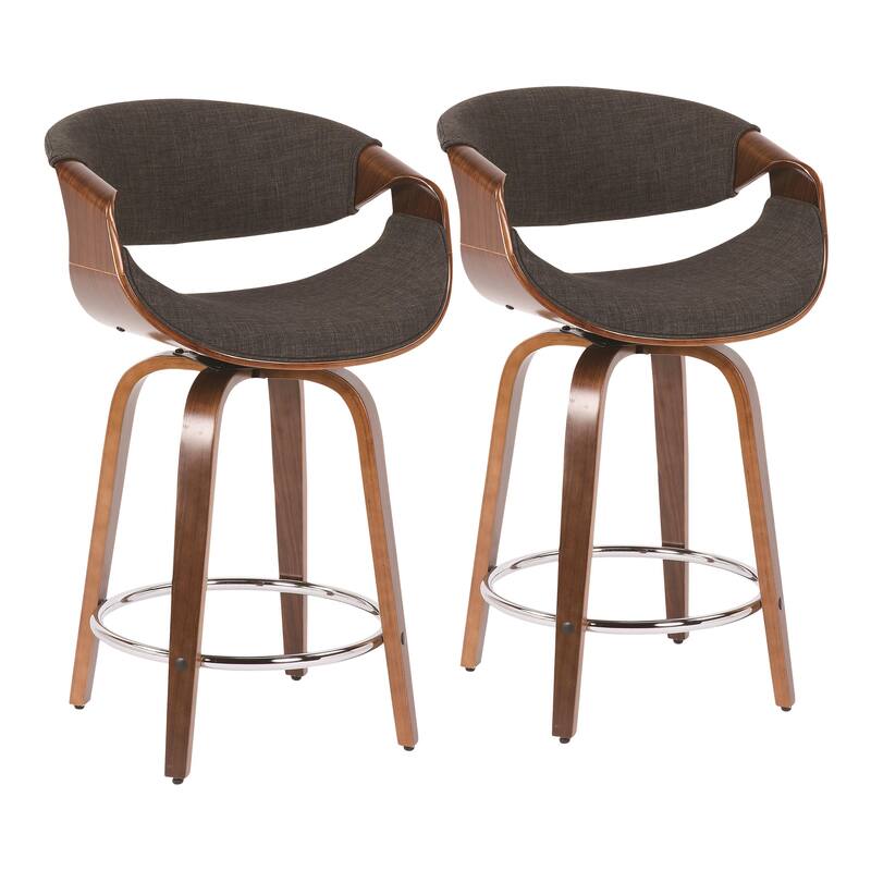 Carson Carrington Sauda 24" Fixed-Height Counter Stools with Bent Wood Legs & Round Footrest (Set of 2)