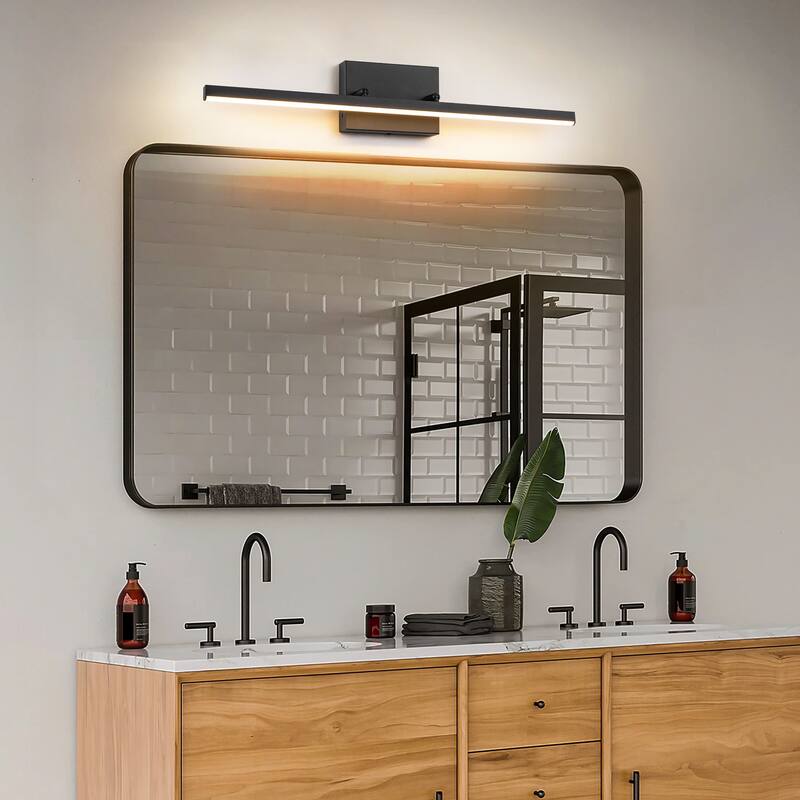 1-Light Modern Black Aluminum Linear Wall Light Strip Dimmable Integrated LED Bathroom Vanity Light