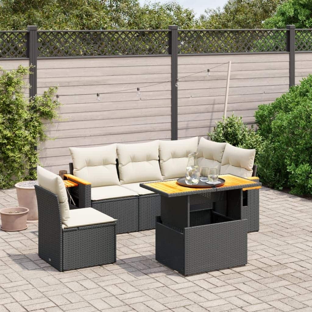 vidaXL Patio Sofa Set with Cushions Outdoor Furniture 6 Piece Poly Rattan - 21.7 x 39.4 x 28.7 in
