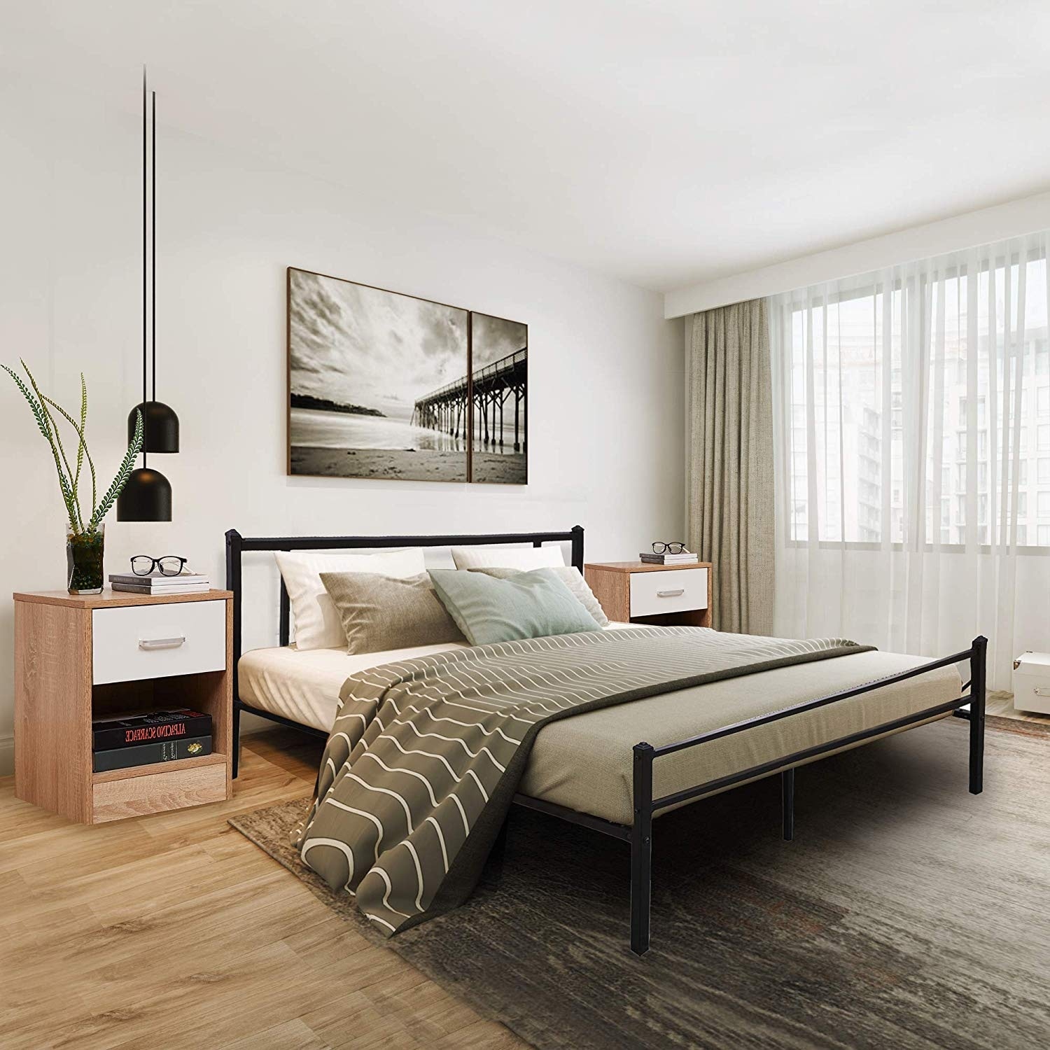 Shop Ivinta Metal Bed Frame Queen Size Platform With Headboard And