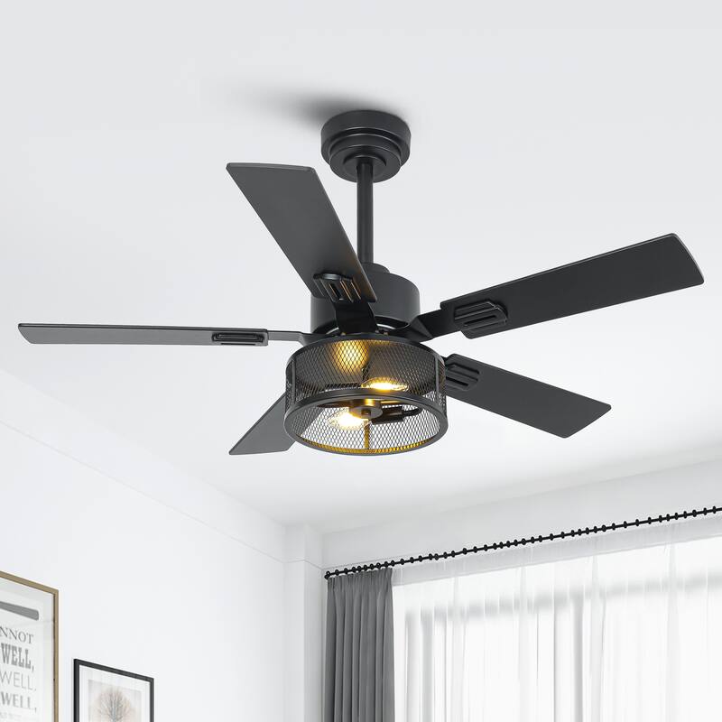 Vaczon 42" Modern Black 5-Blade Smart Ceiling Fan with Light Kit and APP Control