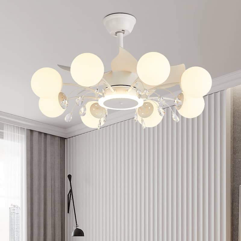 31in. Indoor Gold Modern Ceiling Fan with Light, Reversible Fandelier with Light Bulbs and Remote for Living Room - Beige - 8-light