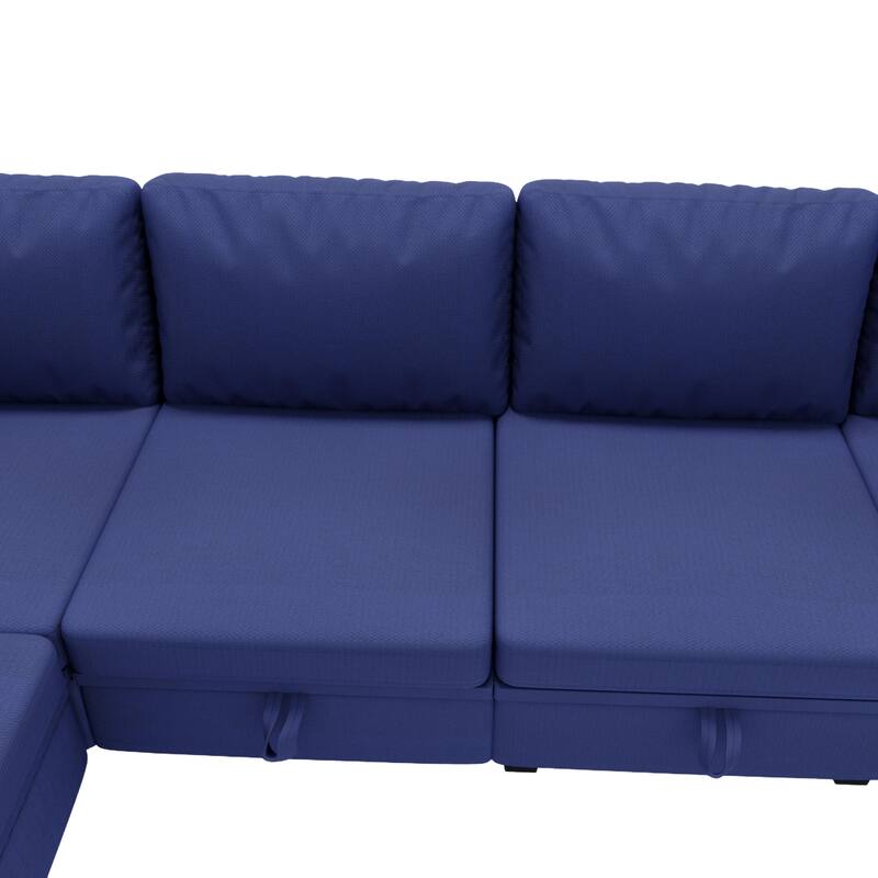 Linen Fabric U Shaped Modular Couch Set with Ottomans and Storage Seats