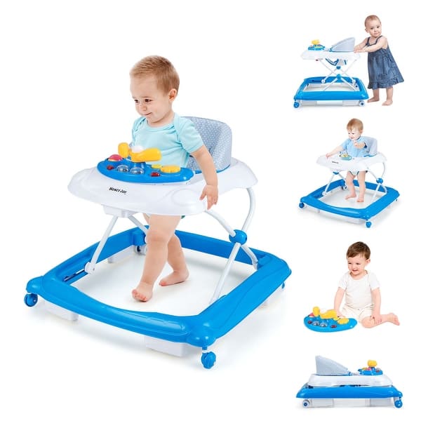 slide 2 of 12, Honeyjoy Foldable Baby Walker with 3 Adjustable Heights Comfy Padded - See Details Blue