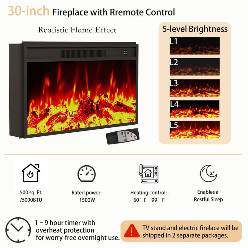 67" Entrainment CentersTV Stand with Fireplace for TVs up to 75"