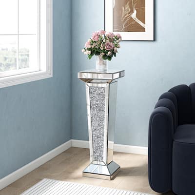 Mirrored Crushed Diamond Tall End Table