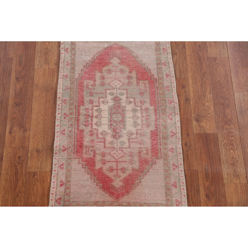 Vintage Geometric Oushak Turkish Oriental Wool Rug Hand-knotted Carpet - 1'6" x 3'3"
