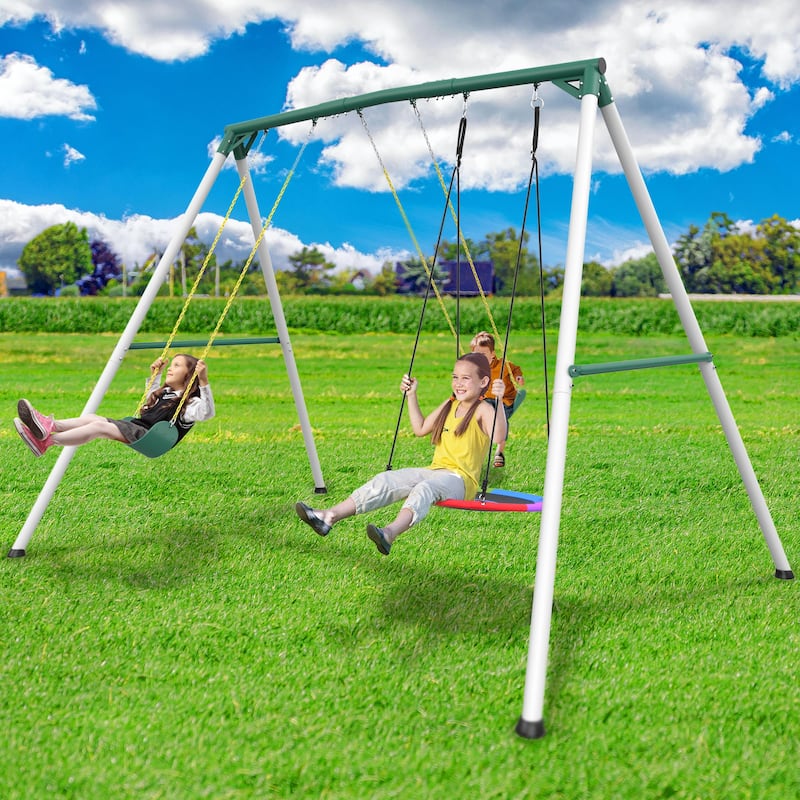 9.5' Heavy Duty Tall Swing Sets for Backyard for Kids and Adults