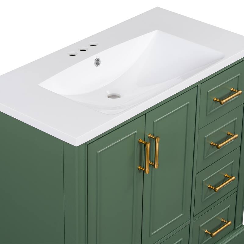 36 inch Solid Wood Traditional Bathroom Vanity with Ceramic Sink and Four Drawers