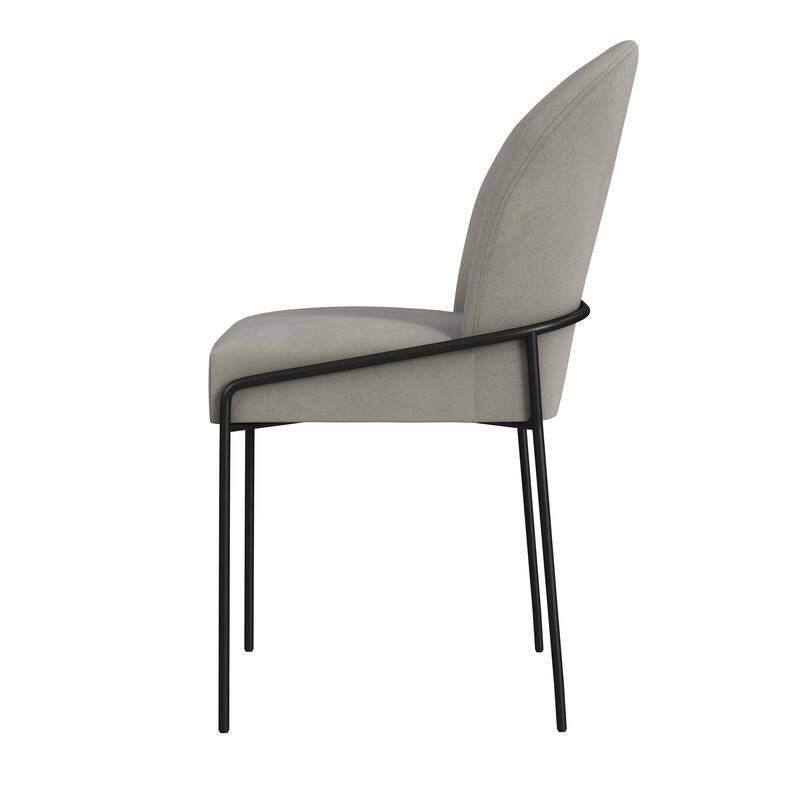 Nik Dining Chair with Curved Backrest, Matte Black Metal, Gray Velvet