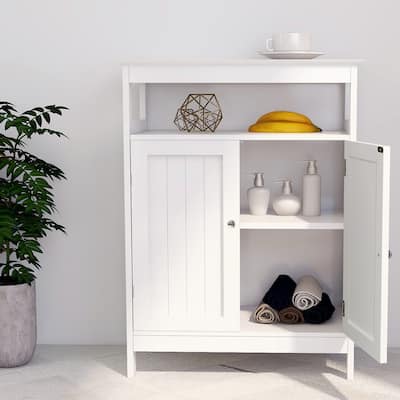 Bathroom Standing Storage With Double Shutter Doors Cabinet-White