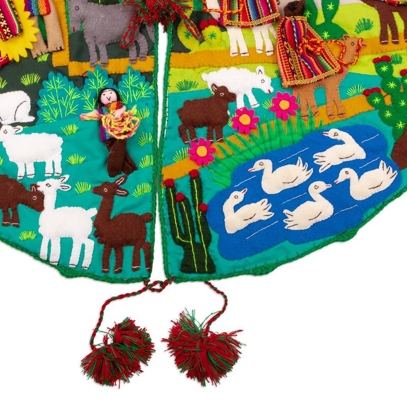 Novica Handmade Holiday Excitement Applique Christmas Tree Skirt