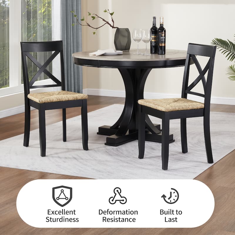 Bohemian 17" W Natural Weave Seagrass Rattan Seat Cross Back Dining Chairs