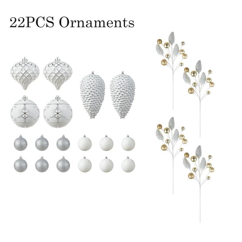 Glitzhome 11ft Pre-Lit Flocked Slim Fir Artificial Christmas Tree with Ornaments Set & Gloves