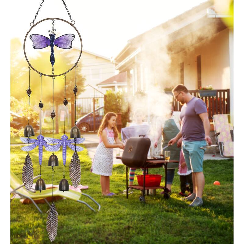 CoTa Global Purple Dragonfly Hanging Metal Wind Spinner Wind Chime - 37 inches