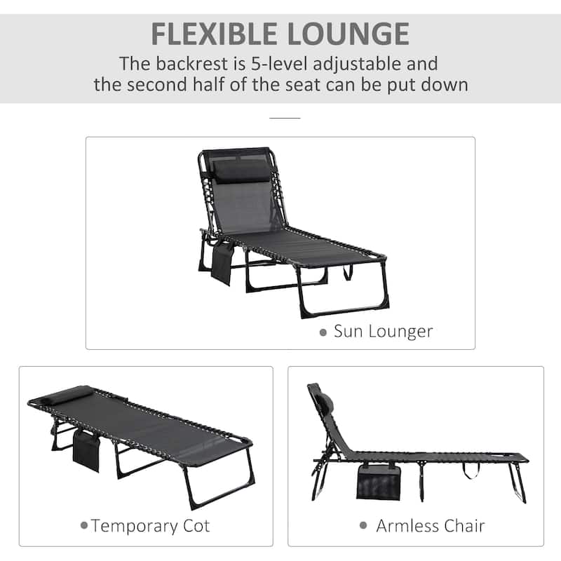 Reclining Chaise Lounge Chair, Portable Sun Lounger, Folding Camping Cot