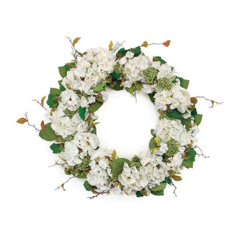HomeRoots 36" White And Green Hydrangea Artificial Wreath