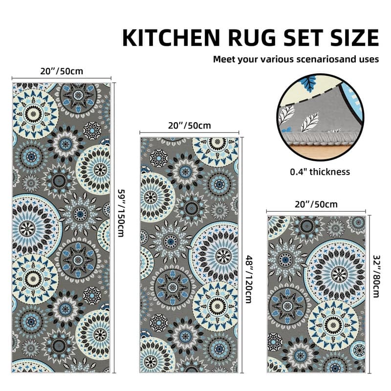 Boho Kitchen Rugs Non-Slip Washable Farmhouse Kitchen Mat 3 Piece Set - 20"x32"+20"x48"+20"x59"