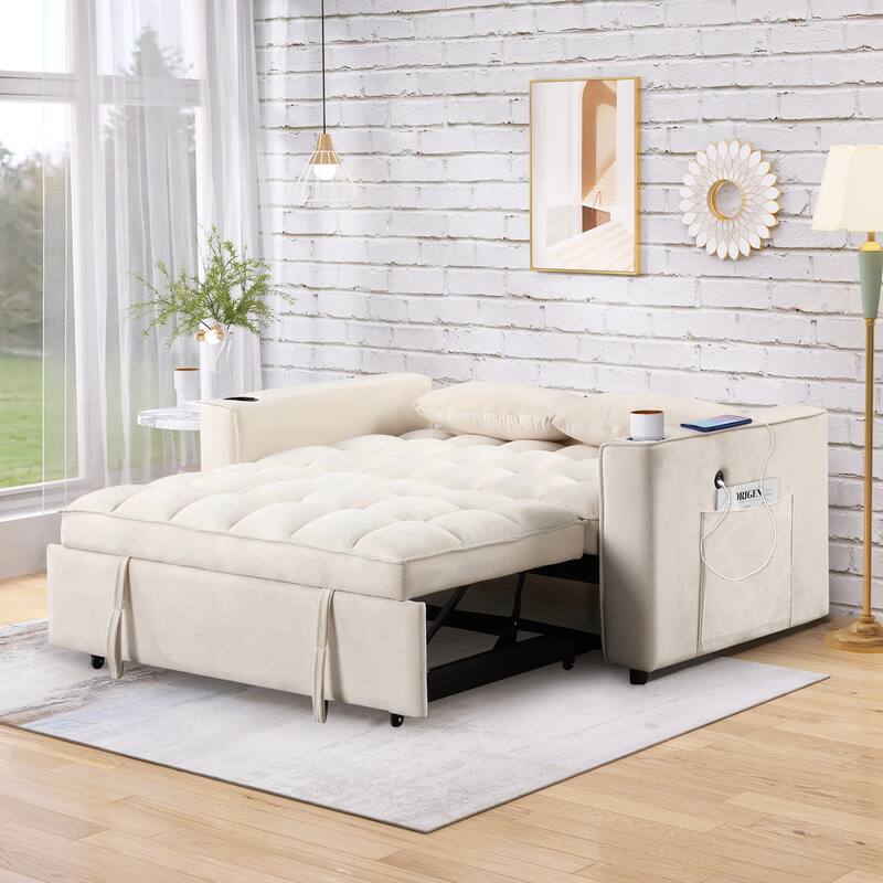 55.3"4-1 Multi-functional Sofa Bed with Cup Holder,USB Port