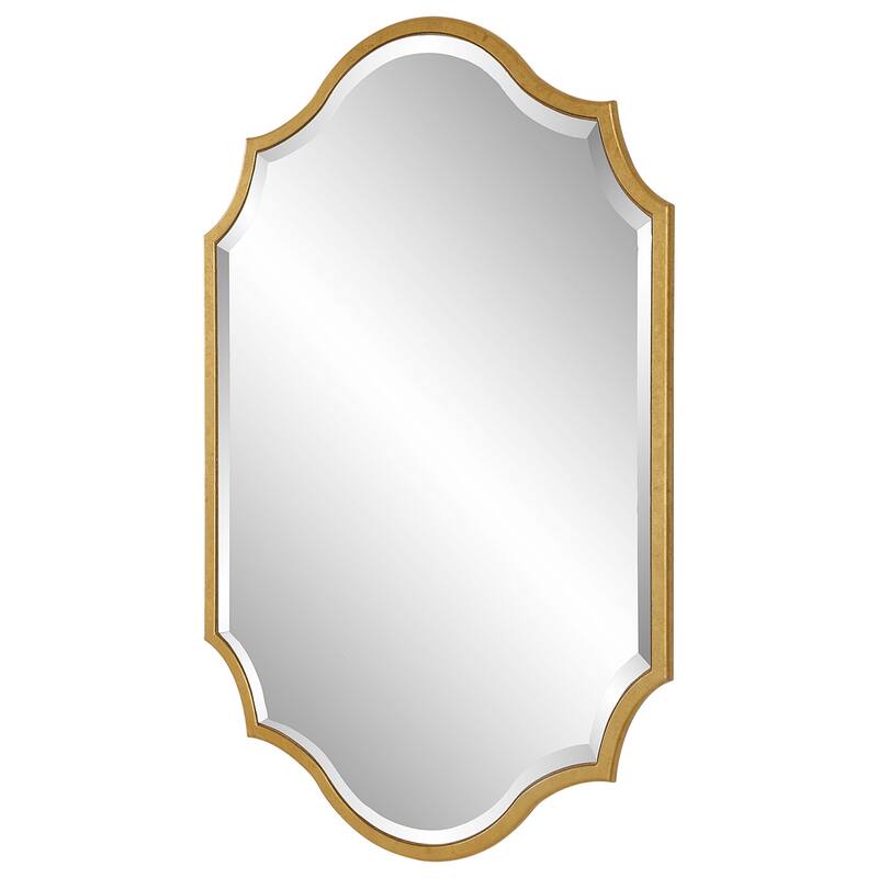 27 x 41 Modern Beveled Mirror in Classic Metal Frame, Gold Leaf Finish