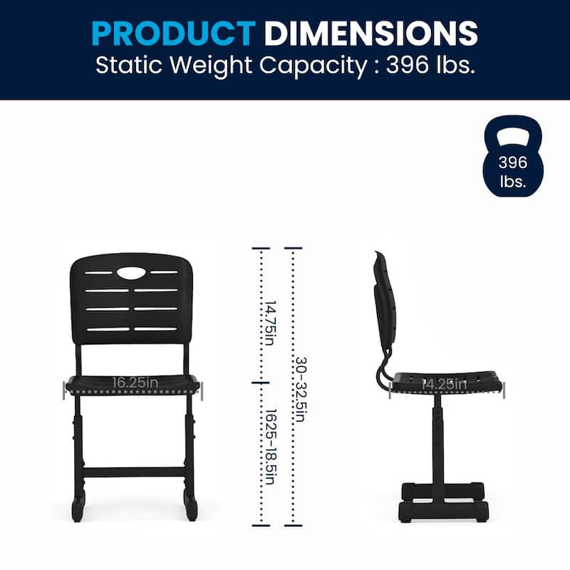Adjustable Height Student Chair with Pedestal Frame - 16.25"W x 15.25"D x 30" - 32.5"H