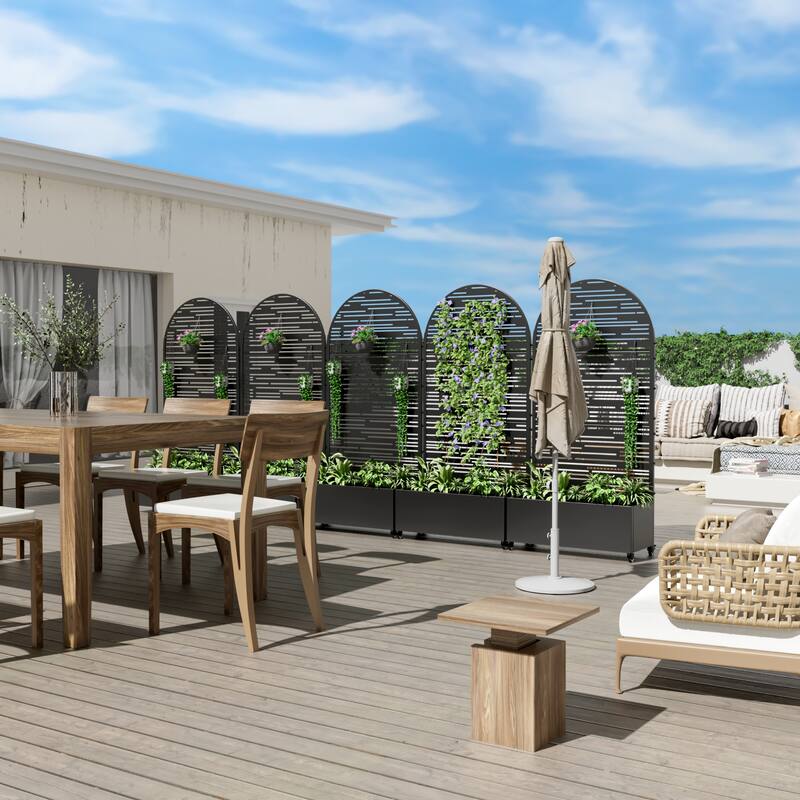 Metal Movable Planter Box with Trellis Privacy Screen Planter Box with Lockable Wheels