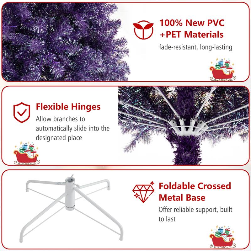 Gymax 7.5 FT Pre-Lit Tinsel Christmas Tree Artificial Xmas Tree w/