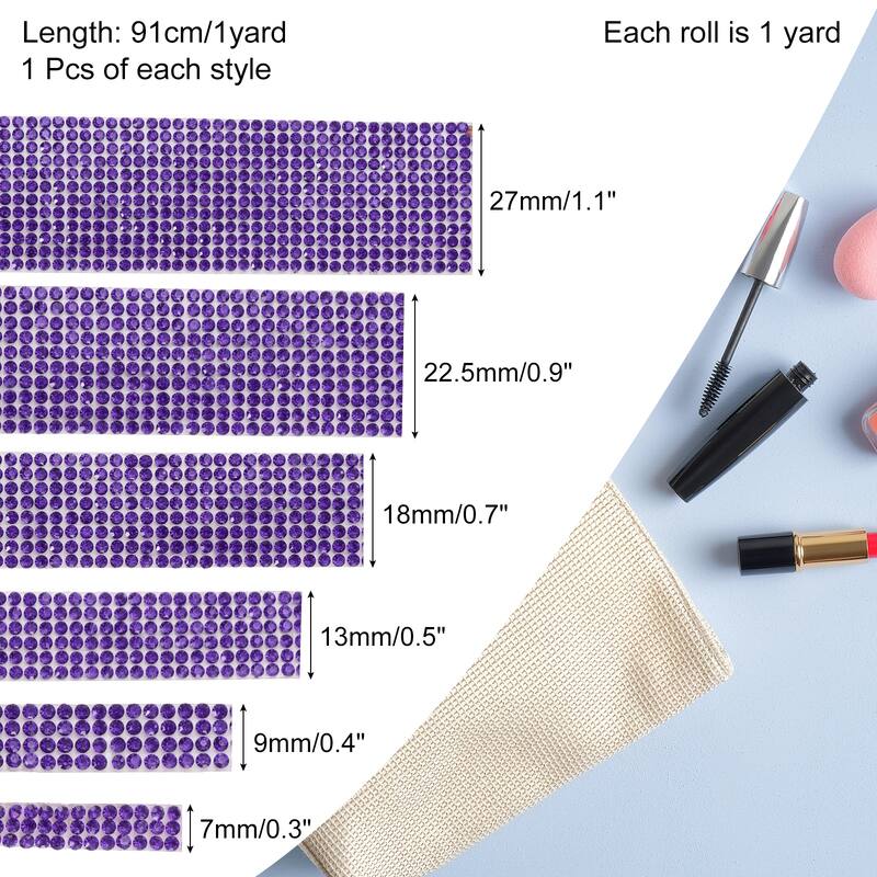 6 Rolls Self-Adhesive Rhinestone Ribbon for DIY Arts Craft - Violet