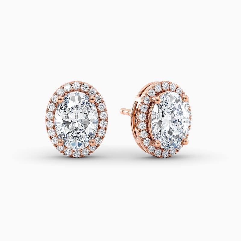 Auriya 14k Gold Lab Grown Halo Oval Diamond Stud Earrings 0.50 to 8.00 ct. tw. Push-Back (F-G VS) - White