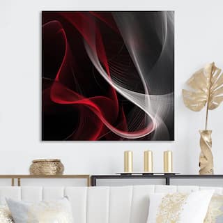 Designart "Red Black Contemplative Abstraction I" Modern Waves Metal Wall Art