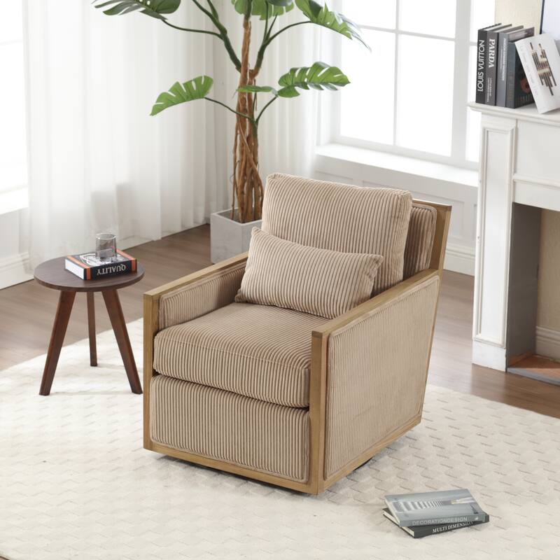 Modern 26.77" Upholstered 360° Swivel Barrel Chair with Sturdy Hardwood Frame for Living Room