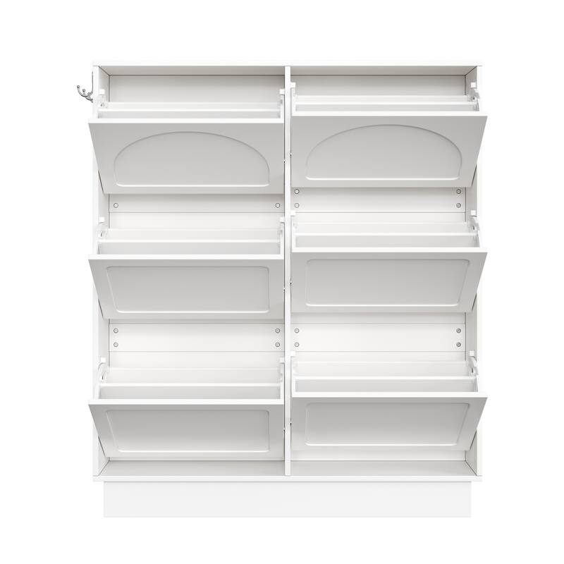 Modern Cream Narrow Shoe Cabinet, 6-Tier Flip-Drawer Entryway Organizer