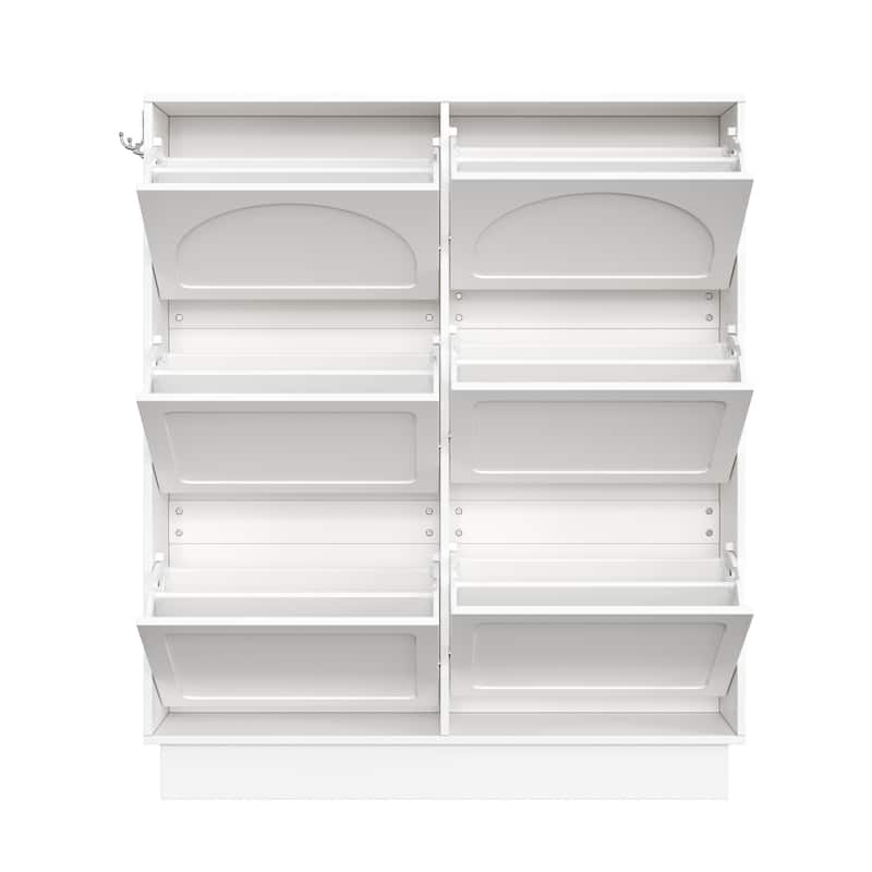 Tipping Bucket Shoe Cabinet w/ 6 Flip Drawers,Adjustable Shelf,Hooks