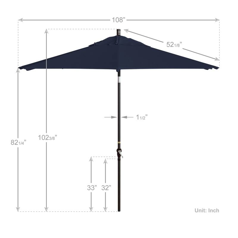California Umbrella 9' Sunset Series Patio Umbrella Bronze Aluminum Frame and Ribs, Crank Lift Auto Tilt, Olefin Royal Blue
