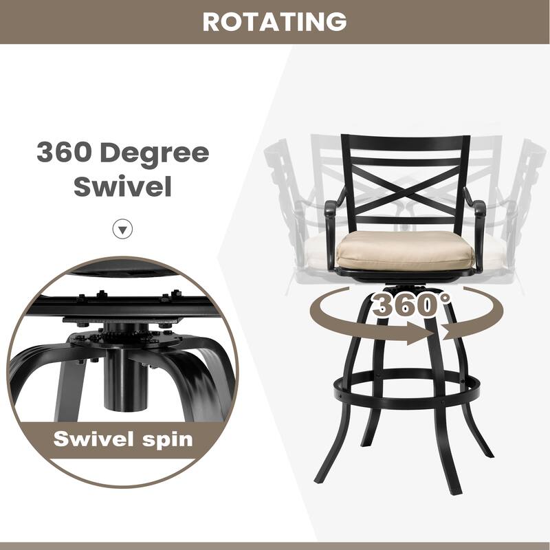 Outdoor Indoor Aluminum Swivel Patio Bar Stools Dining Chairs with Removable Sunbrella Cushion