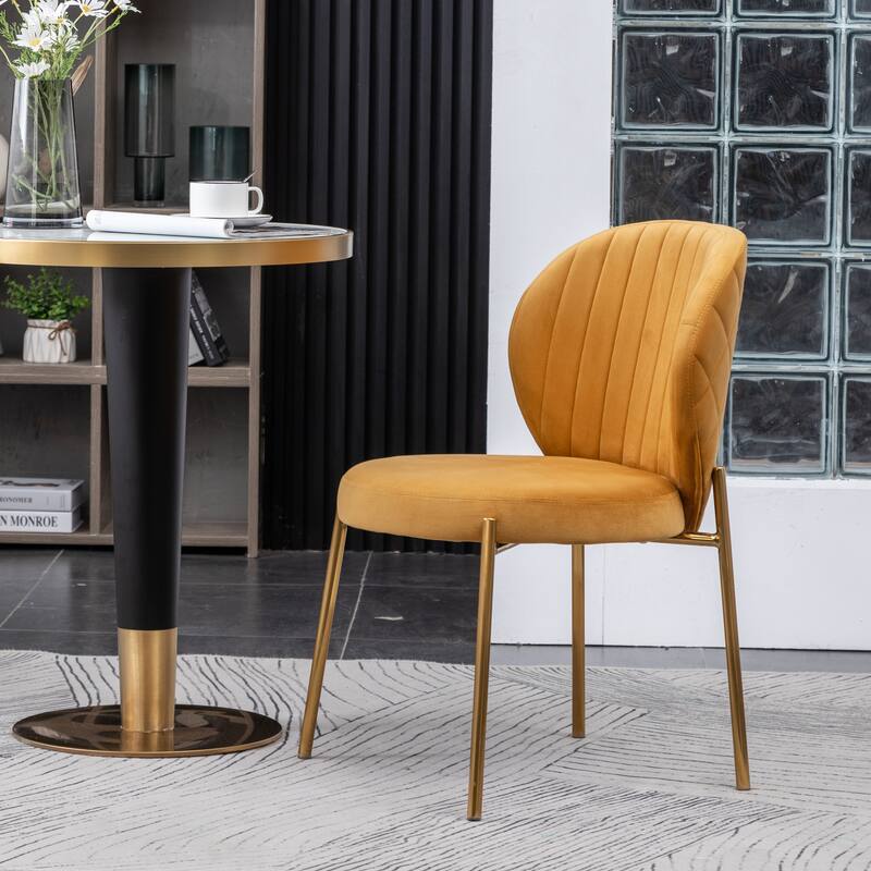 Velvet Upholstery Dining Chair, Yellow Fabric Dining Chairs, Gold Finish Club Guest Office Chairs, Kitchen Side Comfy Chairs