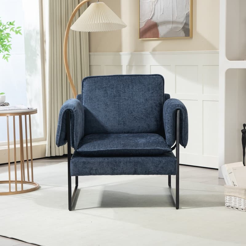 XINMICS Mid-Century Modern Accent Chair, Upholstered Armchair with Armrests and Metal Frame for Living Room, Bedroom